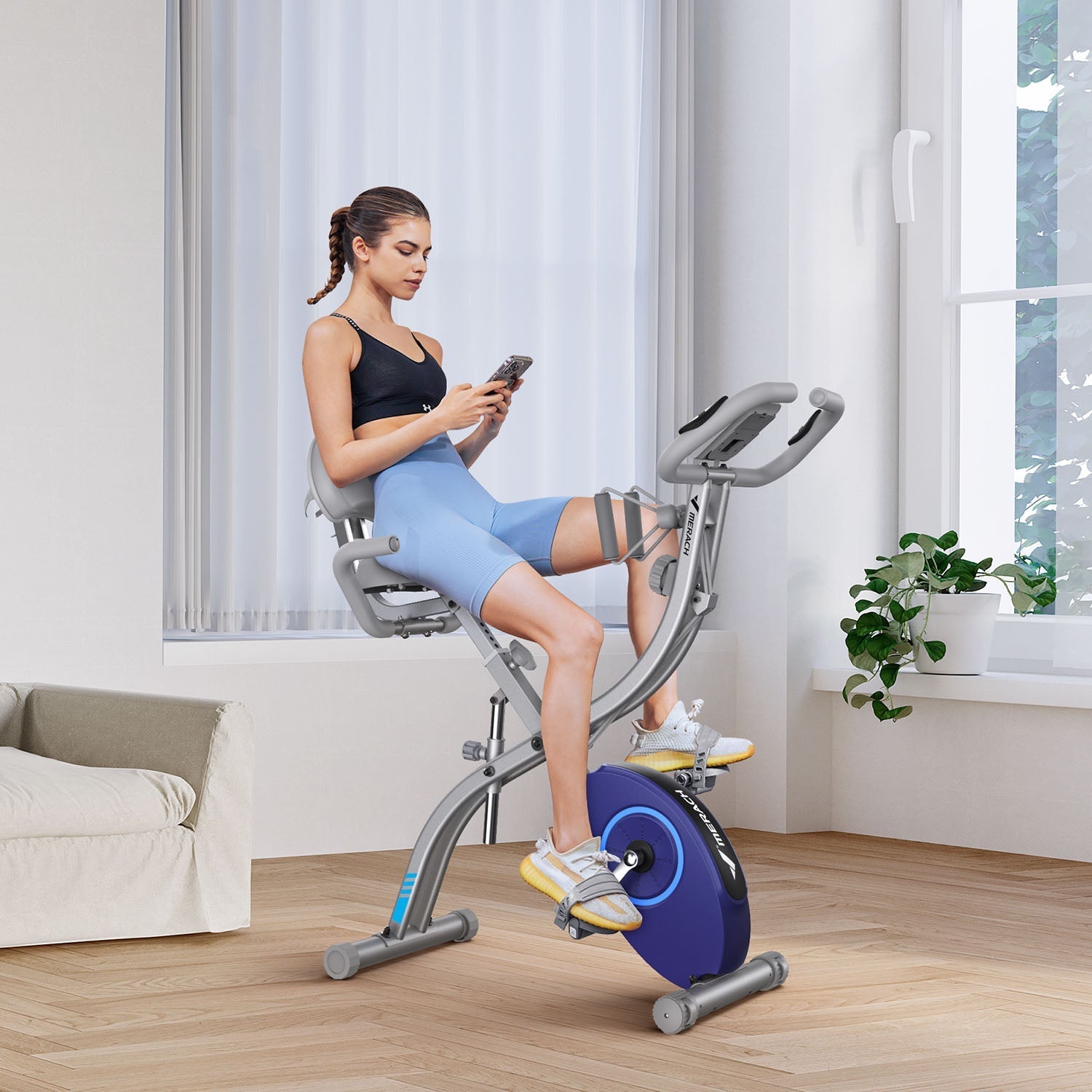 MERACH S15H1 Vélo d’appartement pliable gris 4 en 1