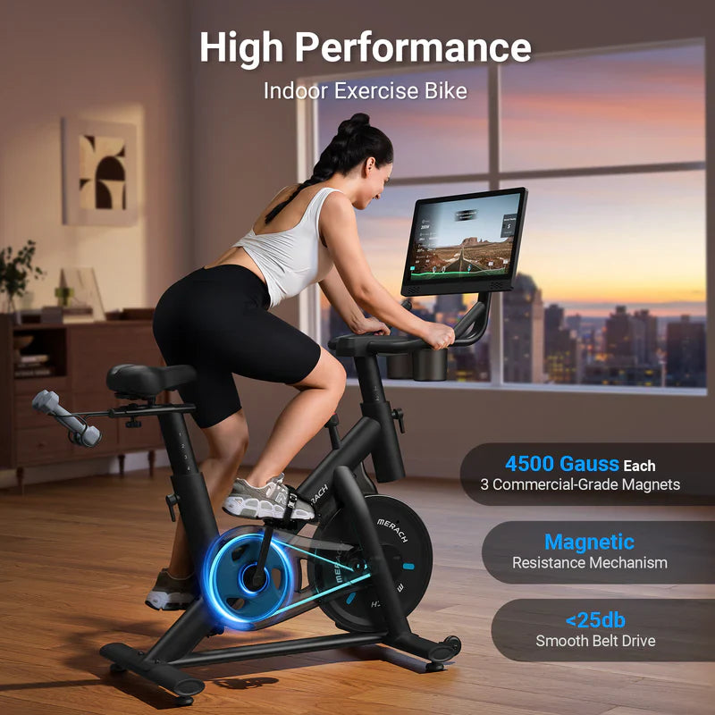 MERACH S26B3 Vélo d'appartement magnétique avec support pour haltères et écran HD