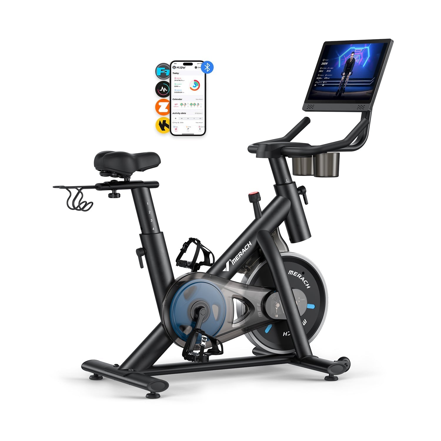 MERACH S26B3 Vélo d'appartement magnétique avec support pour haltères et écran HD