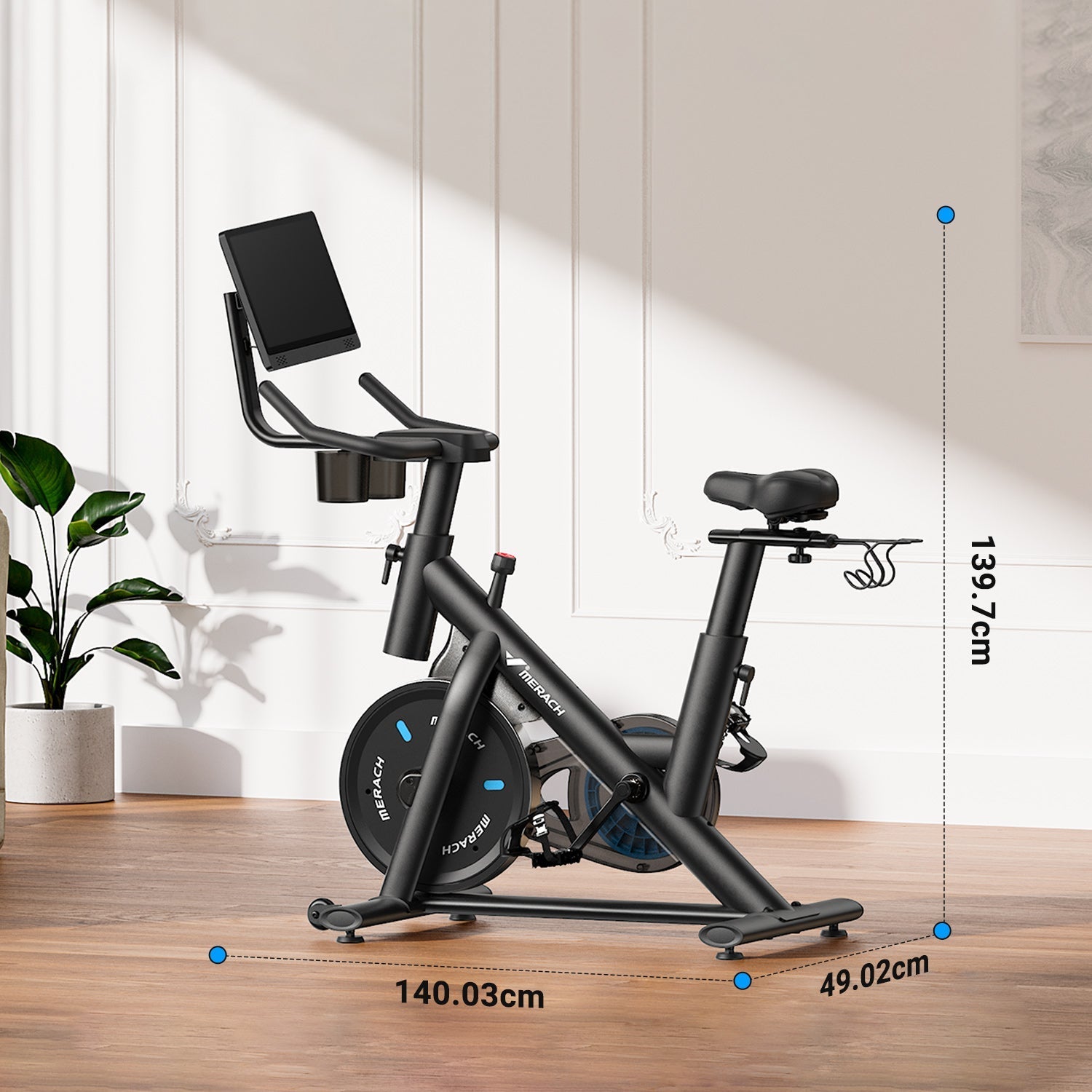 MERACH S26B3 Vélo d'appartement magnétique avec support pour haltères et écran HD