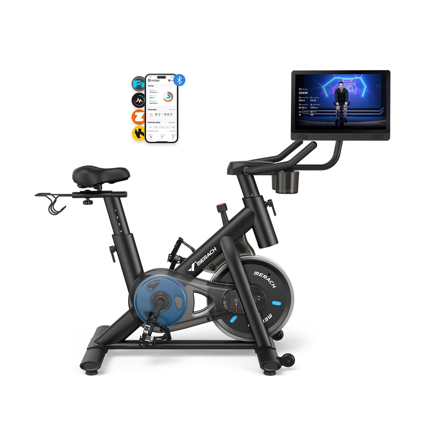 MERACH S26B3 Vélo d'appartement magnétique avec support pour haltères et écran HD