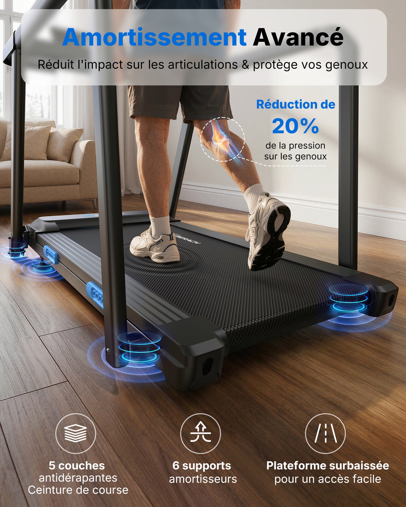 MERACH Tapis de Course Électrique avec Mains Sécurisées Courantes pour Seniors Moteur Silencieux de 3,0 CV Amorti 5 Couches Protège Genoux, Charge Max 136kg Idéal pour Rééducation, Cardio à Domicile
